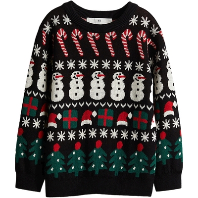 HM童装儿童男童女童毛衣冬季提花圣诞红色套头洋气针织衫1248006