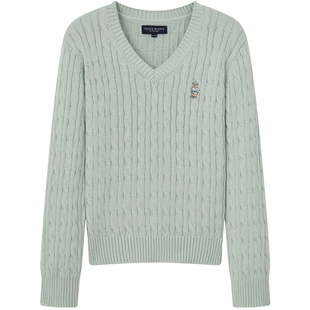 TeenieWeenie小熊女装毛针织衫26春季新款学院风气质V领绞花毛衣