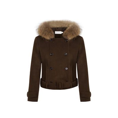 双排扣短款毛呢羊毛大衣连帽外套