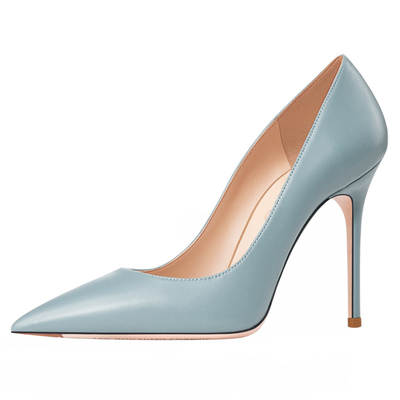 hltino法式浅蓝色尖头高跟鞋单鞋