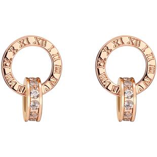 ZEGL罗马数字圆环耳钉女玫瑰金圆圈耳环2026新款耳圈轻奢高级耳饰