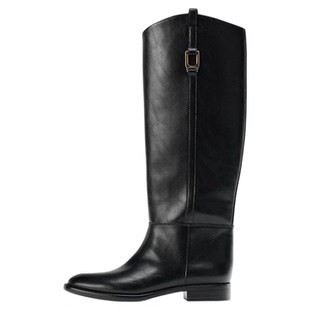 ZA2026新款平底圆头骑马靴英伦风大桶围骑士靴低跟不过膝长筒靴女