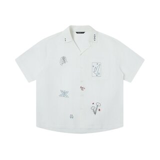 TGNS古巴领趣味刺绣衬衫男生夏季设计感宽松半袖小众情侣短袖衬衣