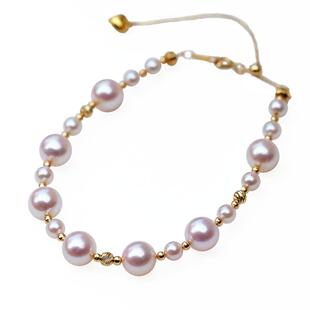 V＆C18K日本AKOYA海水珍珠满天星手链渐变大小双层花式手链可调节