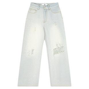 CalledBack牛仔裤女2026春季新款水洗做旧美式复古破洞直筒长裤子