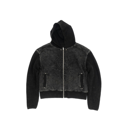 IN EXISTENCE存世25FW「引擎」两面穿水洗拼接双层连帽卫衣外套