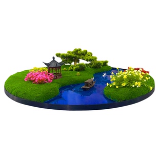 酒店餐厅园桌转盘中间摆花摆件新中式仿真花装饰品微景观茶室商用