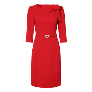 海青蓝 红色连衣裙女2026新款冬时尚气质女装设计感中长款裙子