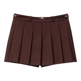 Maje2025秋冬新款女装法式时尚格雷系棕色A字高腰短款百褶裙裤