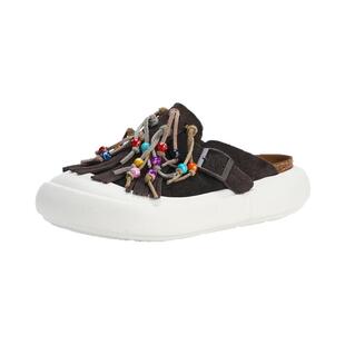 Devo/的沃软木拖鞋包头女串珠休闲勃肯厚底增高松糕底半拖24101