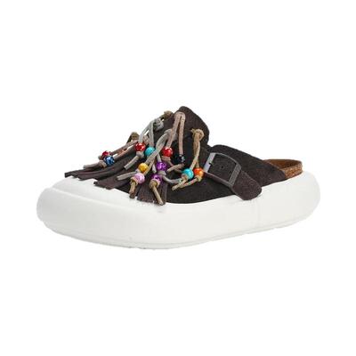 Devo/的沃软木拖鞋包头女串珠休闲勃肯厚底增高松糕底半拖24101