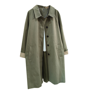 绿色纯棉风衣外套女春秋新款韩系休闲气质百搭复古宽松长款大衣潮