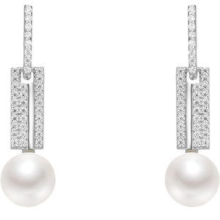 京润珍珠 听萍S925银淡水珍珠耳钉6-7mm白色馒头形通勤珍珠耳饰*D