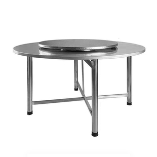 特厚不锈钢餐桌圆形餐桌折叠桌餐厅饭桌子家用商用大圆桌带转盘