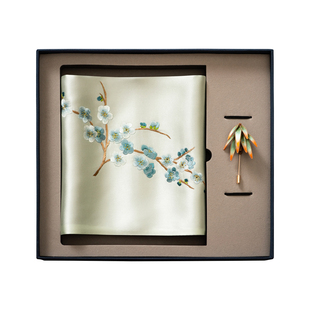 苏绣真丝围巾女绒花胸针礼盒中国风商务伴手礼桑蚕丝丝巾送妈妈