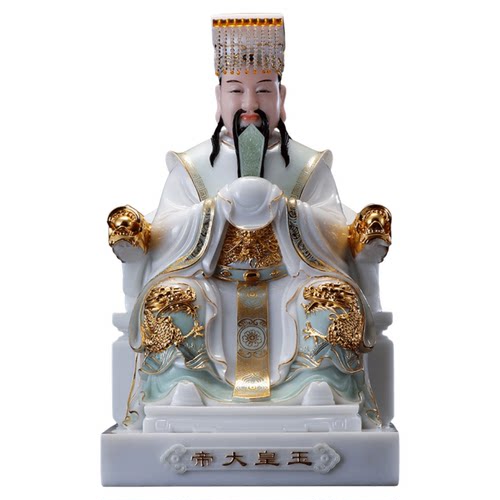 汉白玉天清贴金玉帝王母神像摆件玉皇大帝王母娘娘瑶池金母供奉像