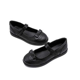 女童黑色蝴蝶结小皮鞋公主鞋真皮学生单鞋英伦风演出牛皮鞋小香风