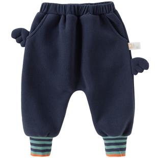 戴维贝拉儿童针织裤子2025冬装新款女童男童摇粒绒加绒束脚裤pp裤