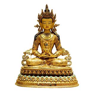 藏村尼泊尔进口《常寿佛》释迦族手工造像15寸双层底座铜雕像摆件