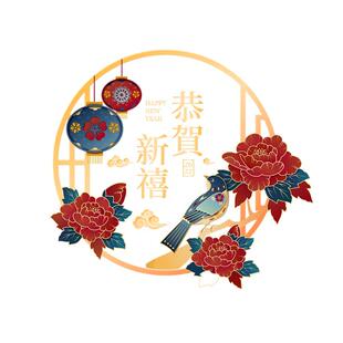 新款新年古典双面静电门贴纸装饰品窗花春节物业银行场景布置马年