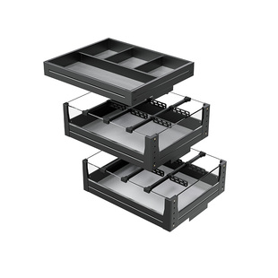 调味拉篮厨房橱柜双层抽屉式厨柜调料篮不锈钢拉蓝置物架调味篮