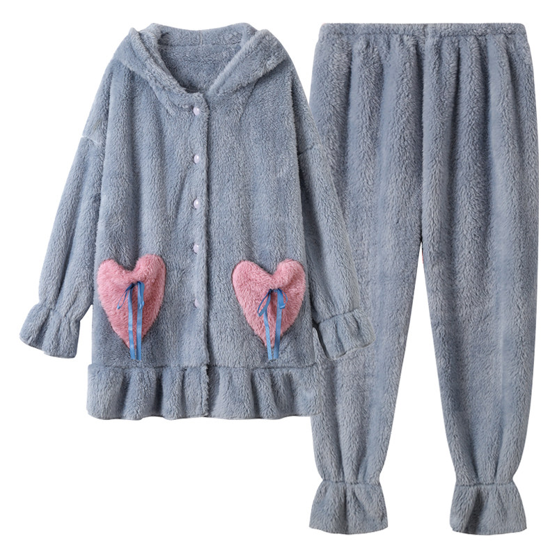 睡衣女冬款珊瑚绒冬季加厚加绒毛绒家居服可爱法兰绒套装兔子冬天