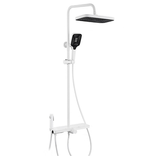 新款全铜四功能白色淋浴花洒套装增压浴室星雨喷头平板置物淋浴器