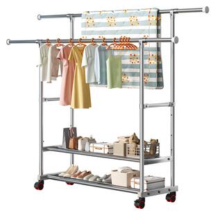 不锈钢晾衣架落地加粗加厚伸缩家用室内外置物架阳台单双杆挂衣架