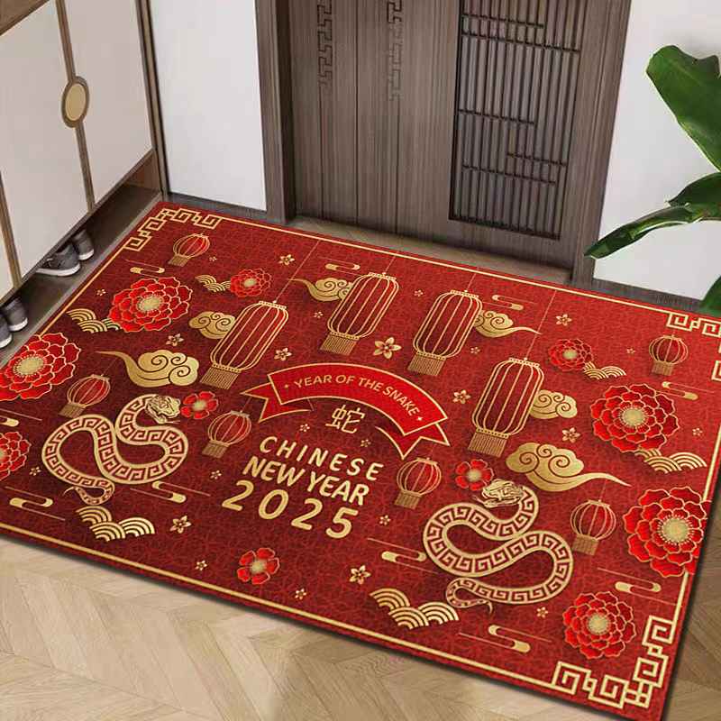 2025蛇年地垫入户门进门喜庆脚垫春节红色地毯家用玄关门口防滑垫