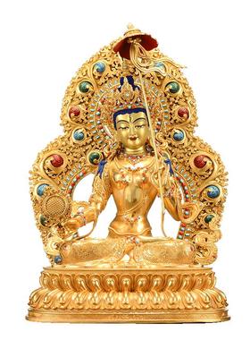 藏式鎏金大白伞铜器摆件带大背光