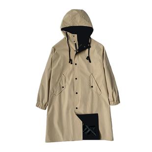 中长款撞色风衣男连帽大衣港风休闲上衣青年大码男装宽松过膝外套