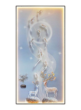 九鱼聚财入户玄关装饰画轻奢走廊晶瓷挂画现代简约客厅led灯壁画