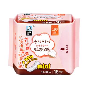 恩芝韩国进口纯棉卫生巾迷你巾姨妈巾清爽透气棉柔亲肤190mm*18P