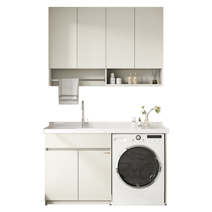 欧派蜂窝铝阳台滚筒式洗衣机组合一体柜石英石台面洗手池带搓衣板