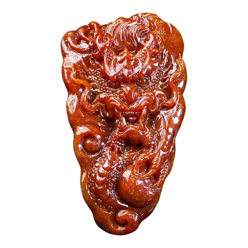 缅甸老坑翡翠A货冰红翡龙牌吊坠