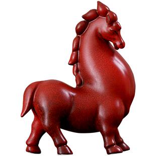 陶瓷红马摆件招财客厅书房办公桌装饰唐三彩马工艺品开业送礼摆设