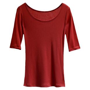 中袖纱衣女款网纱t恤大圆领打底衫女秋半袖沙料小衫纱体薄纱上衣