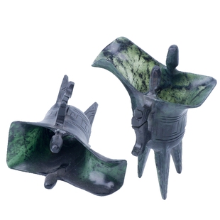 正品酒泉夜光杯敦煌特产 天然墨玉磁性仿古爵杯 玉爵酒樽玉杯