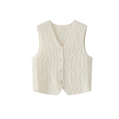 26支100%羊绒复古绞花针织马甲