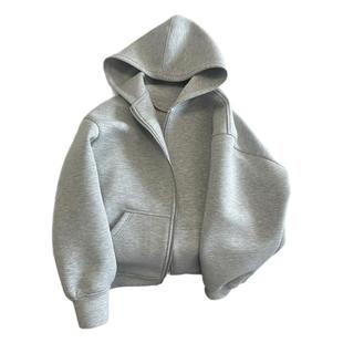 cleanfit重磅加绒卫衣男款秋冬美式连帽开衫外套正肩硬挺廓形夹克