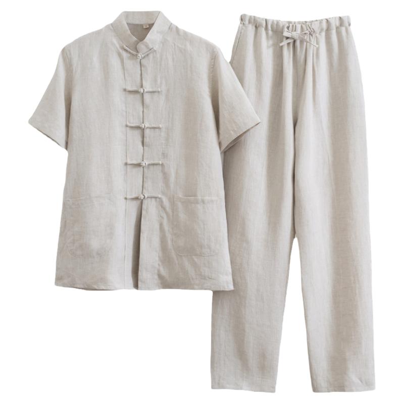 亚麻短袖中式复古薄款居士服唐装