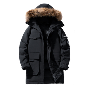 猫人三防羽绒服男款冬季加厚大毛领中长款防风抗寒滑雪服工装外套