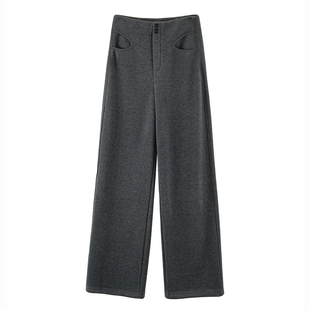 安芙琳【莫代尔羊绒】灰色窄版阔腿裤女秋冬加绒加厚高腰直筒裤