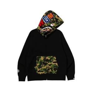 BAPE迷彩拼接全拉链鲨鱼连帽卫衣