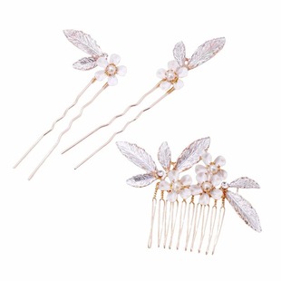 新款新娘头饰小花点缀精致手工发梳发簪百搭金叶子婚纱礼服发饰仙