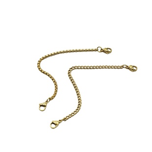 双扣头钛钢项链镀18k金色衣服挂链diy饰品方珍珠侧身链扭链配链条