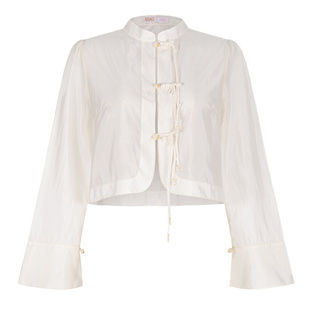 固执夏季新款新中式钉珠流苏纯色百搭修身喇叭长袖薄短衫外披