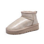 2024周冬雨同款皮面防水雪地靴女短筒皮毛一体情侣加绒休闲棉鞋女