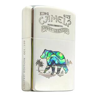 佐罗902s白铜盔甲煤油打火机双面激光精雕彩贝镶嵌骆驼与熊男礼物