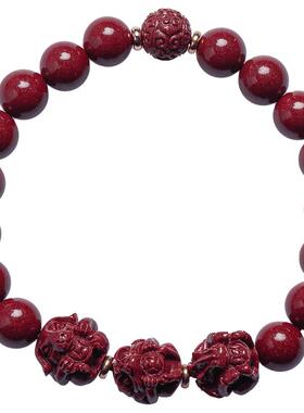 大善堂原石朱砂三合生肖手串